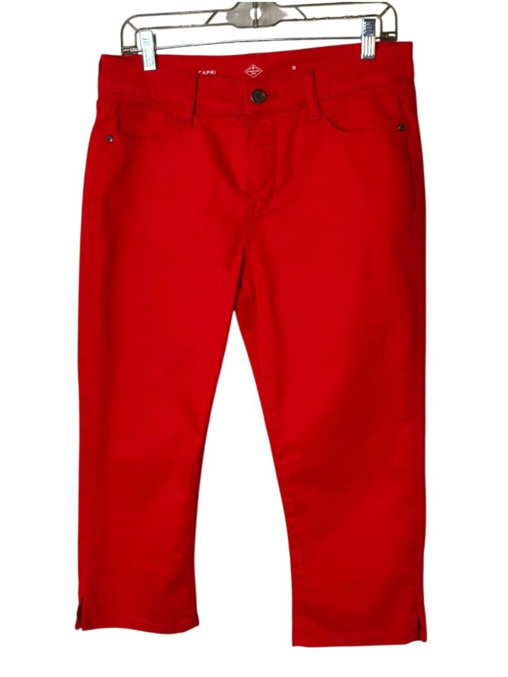 St. Johns Bay Womens 8 Capri Pants Red Stretch Chic Cotton Casual Maximalist Pre